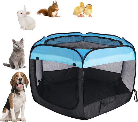 Portable Pet Playpen for Dogs and Cats,Pop Up Playpen for Small Middle Dogs Cats Pet Tent Playground,Indoor Outdoor,37x37x24,Blue/Black,1Pack