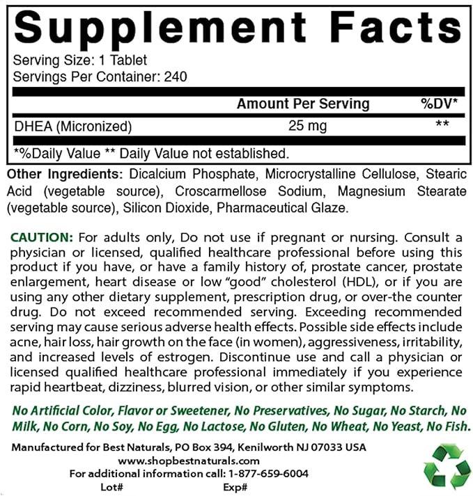 Best Naturals Dhea 25mg & Ashwagandha Extract 500 Mg