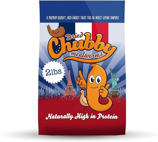 Chubby Dried Mealworms 2 Lbs - Grown in The EU - Non-GMO Mealworms for Chicken & Birds - Chicken Feed Treats for Laying Hens (2 Lb)