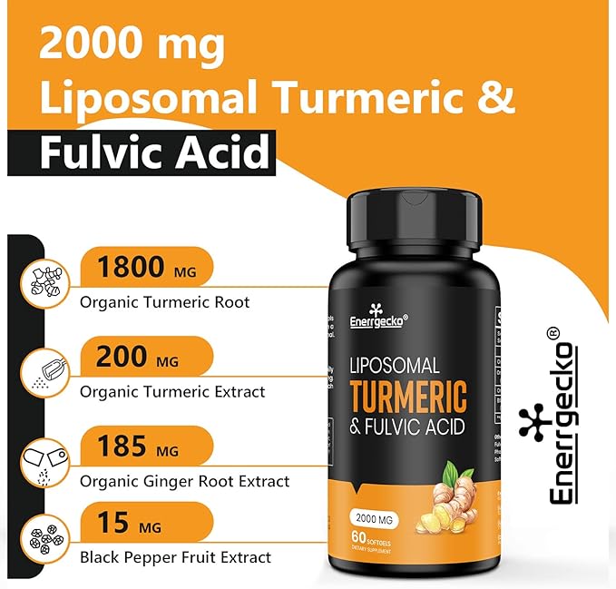 2000 mg Liposomal Turmeric Curcumin with Black Pepper & Ginger for Superior Absorption with Fulvic Acid and Humic Acid (60 Count (Pack of 1))