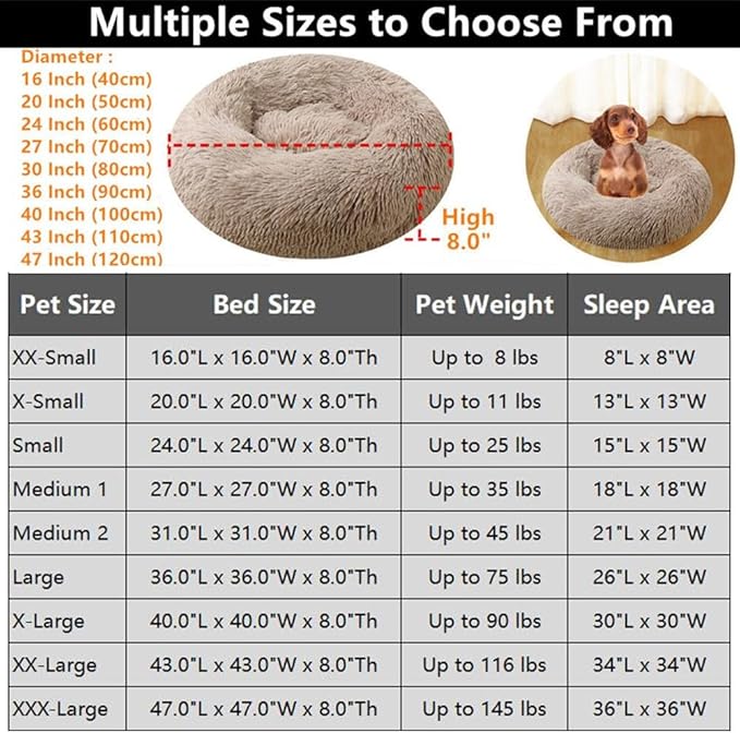 Dog Bed & Cat Bed for Small Medium Dogs, 27 Inch Calming Dogs Bed Anti-Anxiety Machine Washable Fluffy Luxury Anti-Slip Waterproof Pet Puppy Round Bed (Red)