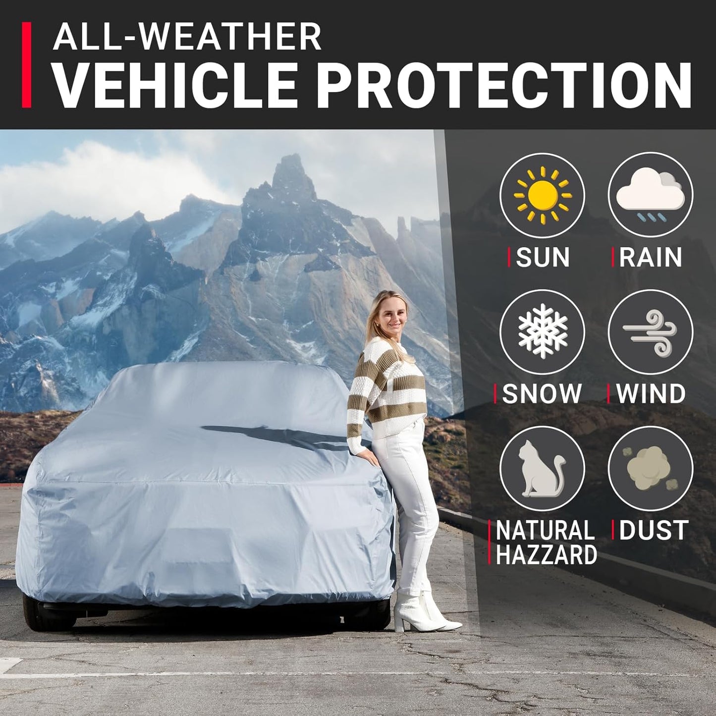 iCarCover Premium Car Cover for 1964-1970 Pontiac Tempest 2-Door Heavy Duty Waterproof All-Weather Automobiles Custom Fit Indoor Outdoor UV Snow Protection Covers with Straps and Bag
