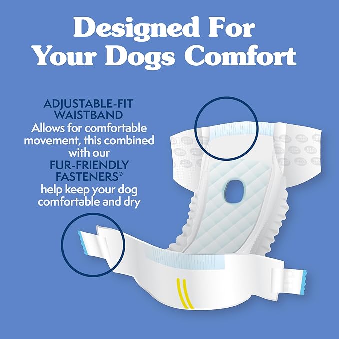 Simple Solution Disposable Female Dog Diapers, Absorbent Leak Proof Protection for Incontinence, Puppy Training, Heat Cycle, Travel, and Housebreaking, Small Dogs, 15–19 Inch Waist, 12 Count