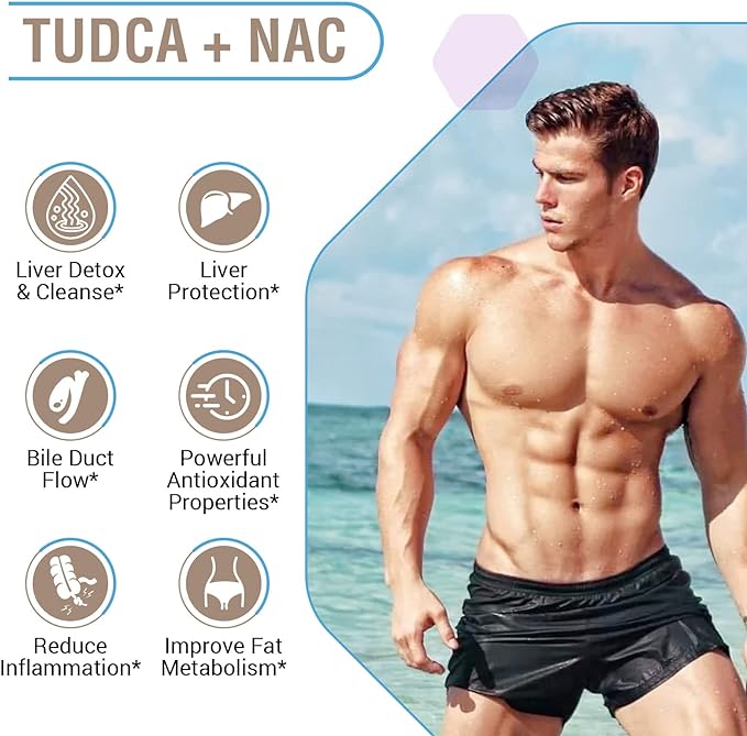 TUDCA with NAC Supplement 1200mg - 60 Capsules,Powerful TUDCA Bile Salt Plus N-Acetyl-Cysteine,Antioxidant Supplements for Liver,Digestion