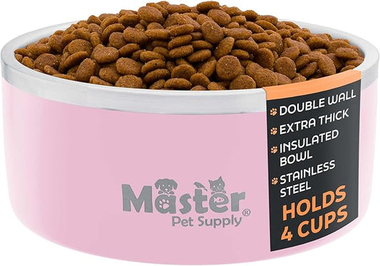 Master Pet Supply Stainless Steel Dog Bowls - 32 oz, Heavy Duty - Rose Quartz, Double Wall Extra-Thick Insulated, Non-Slip Pet Water Bowl for Dogs, Cats & Pets, Anti Rust Metal, Dish Washer Safe