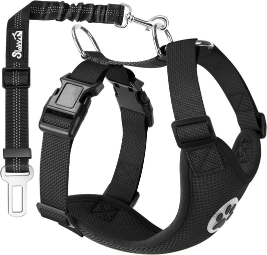 Lukovee Dog Seat Belt for Car, Adjustable Dog Car Harness for Large Medium Small Dogs, Soft Padded & Breathable Mesh Dog Seatbelt with Car Vehicle Connector Strap (Black,Large)