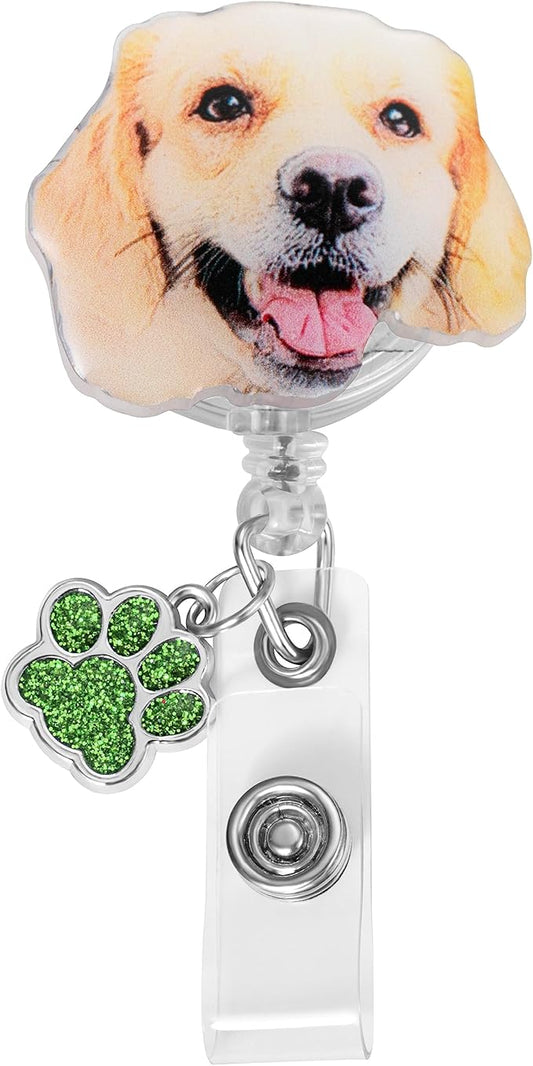 callie Personalized Pet Badge Reel - Custom Dog & Cat Photo, Cute ID Badge Holder Retractable with Alligator Clip & Paw Charm, Gifts for Dog Lover Nurse Vet Doctor（1 Pet）