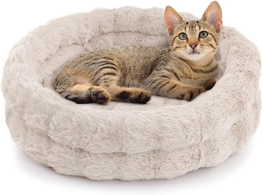 Cat Beds for Indoor Cats, Washable Round Beds for Small Dog and Cats, Soft Plush Faux Fur Removable Pet Bed for Puppy and Kitten, 20"x20"x6"