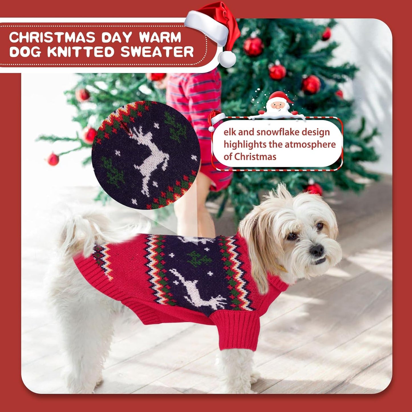 Queenmore Christmas Sweater, Knitted Pullover Turtleneck Outfit for Dogs, Warm Clothes for Small Boys or Girls XS