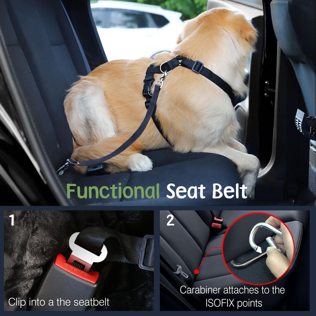 Dog Seat Belt, Safety Vest Dog Car Harness with Adjustable Buckle Dog Seat Belt for Vehicle Nylon Pet Safety Seat Belts Heavy Duty(XL, Pink)