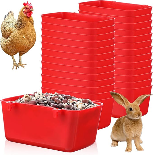 26 PCS Chicken Feeder Cups, 18 OZ Cage Cups for Chickens, Hanging Rabbit Feeder Waterer Cups, Plastic Birds Feeders for Pet Bunny Gamefowl Poultry Parrot(Red)