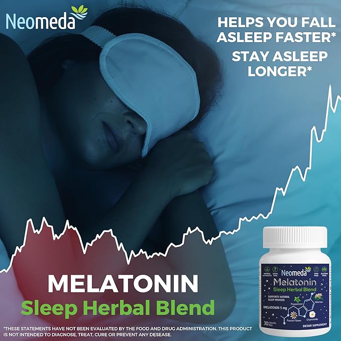 Melatonin Sleep Herbal Blend - Natural Support for Restful Nights with 5mg Melatonin & Calming Herbs - Drug-Free Dietary Supplement, 30 Capsules, 30-Day Supply