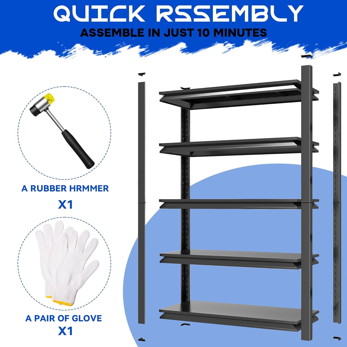 59''H Garage Shelving Heavy Duty Rack, 3000 LBS Extra Large Capacity 5 Tier Adjustable Storage Shelves, Metal Industrial Shelf Units for Garage, Basement and Warehouse, 59''H×31.5''W×13.78''D, Black