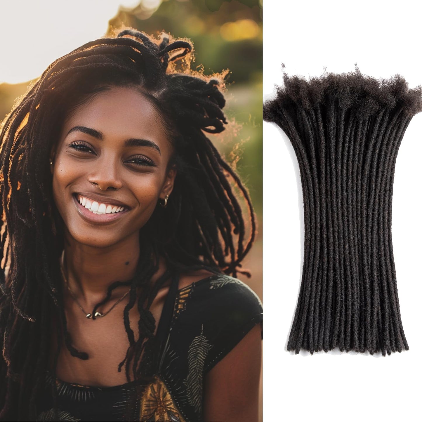 Teresa 12 Inch 0.6Cm Width Loc Extension Human Hair Natural Black 40 Strands Full Hand-Made Permanent Locs Extensions Can Be Dye