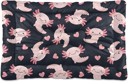 Emelivor Cute Axolotl Heart Black Dog Cat Bed Washable Crate Pet Bed Anti-Slip Comfortable Puppy Kennel Bed for Medium Large Small Dogs Cats, 24x18in
