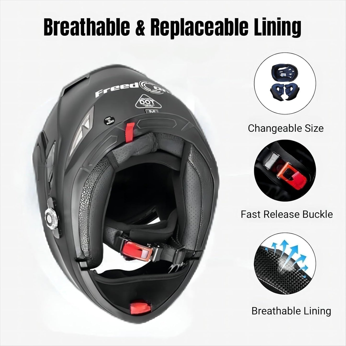 FreedConn BM2-S Bluetooth Motorcycle Helmet, Flip-Up Modular Motorbike Helmet, 500M Connectivity for 2-3 Riders, Voice Dial, Hands-Free Call, MP3, FM, DOT Certified (Large, Matte Black)