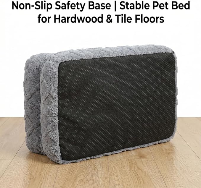 Plush Calming Pet Sofa Bed, Raised Rim, Removable Cover & Non-Slip Bottom for Cats & Dogs, Calming Dog Bed Fluffy Plush Dog Mat for Furniture Protector with Removable Washable Cover (Grey, Large)