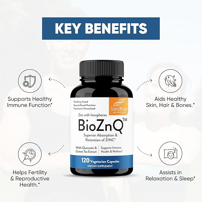 Sandhu's Zinc Supplement with Ionophores| Quercetin & Green Tea Extract for Superior Absorption and High Potency| 900mg Vegetarian Capsules 120 Days Supply| Immune Support for Men & Women