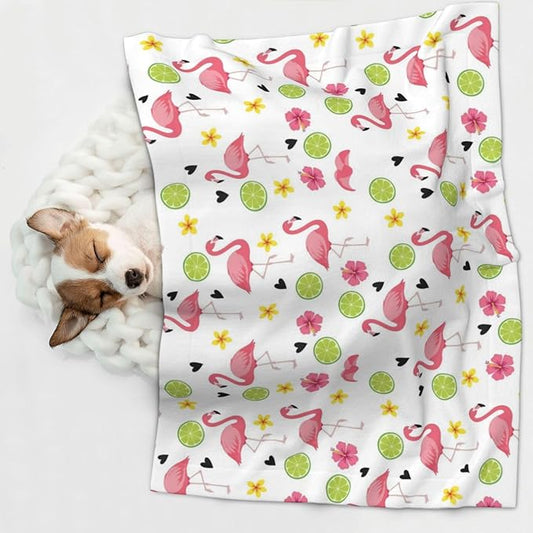 Dog and Cat Blanket in One, Cute Pink Flamingo, Double Sided Plush Throw with Raised Dot Pattern on One Side and Flat Velvet on Other for Variety