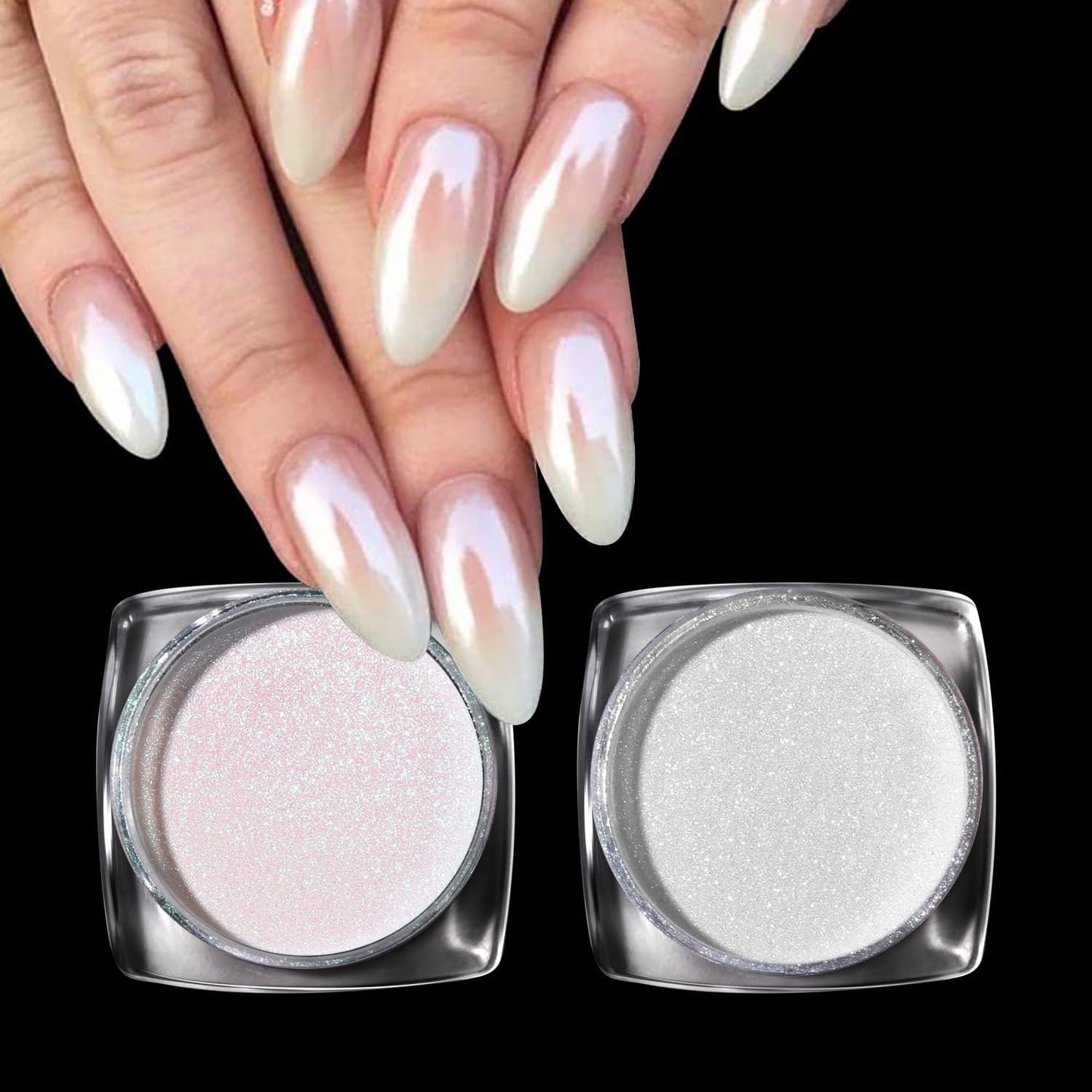 Prettydiva White Pearl Chrome Nail Powder - 2 Colors Pearl Nail Powder Ice Transparent Aurora Chrome Nail Powder, High Gloss Pea