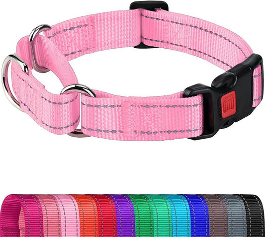 Joytale Martingale Collar for Dogs, Reflective Heavy Duty for Safety, Quick Release Buckle, Adjustable Nylon Collars for Medium Dogs Walking Training, Pink, M