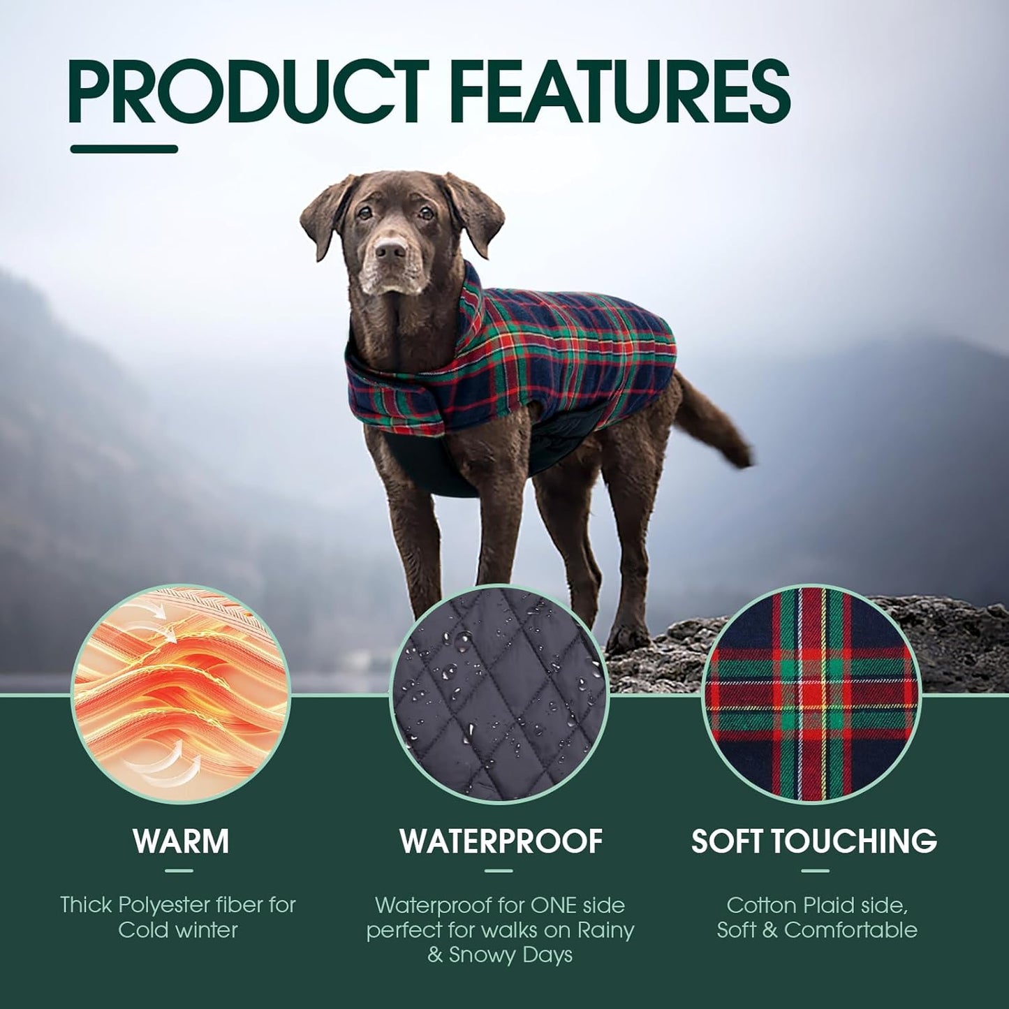 Kuoser Warm Dog Coat, Waterproof Dog Jacket for Extra Large Dogs, Adjustable Durable XL Doggie Winter Coat Reversible Cozy Puppy Cold Weather Apparel from Small to Large Breed, RoyalBlue XL