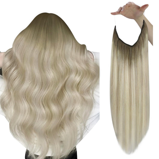 Sunny Wire Hair Extensions Ombre Blonde Invisible Wire Human Hair Extensions Light Ash Brown Ombre Platinum Blonde With Highligh