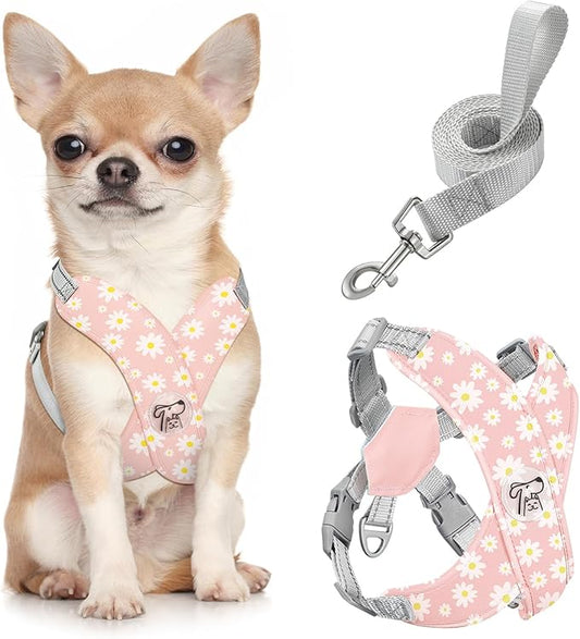 Pawaboo Small Dog Harness and Leash Set, Puppy Harness X-Frame No Pull No Choke, Dog Vest Harness Adjustable for Small Medium Sized Dogs,Soft Breathable Pet Harness for Walking Outing, S, Pink Daisy
