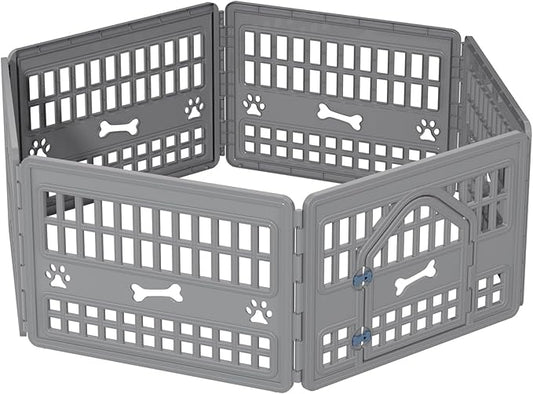 6-Panel Dog Pen Indoor Resin Dog Crate Easy Assemble, Fold It Down, for Dogs Indoor Small, Portable Dog House for Puppies