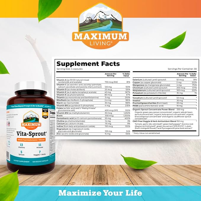 Vita-Sprout Whole-Food Multivitamin & Phytonutrient Blend - 120 Capsules