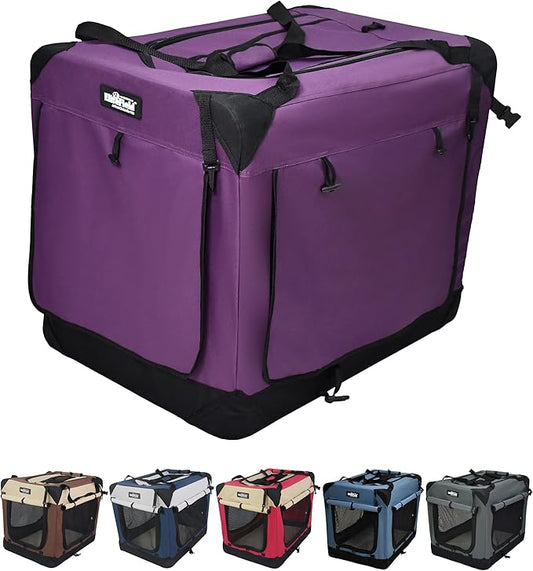 EliteField 4-Door Folding Soft Dog Crate with Curtains, Carrying Bag and Fleece Bed (2 Year Warranty), Indoor & Outdoor Pet Home (24" L x 18" W x 21" H, Purple+4 Door Curtains)