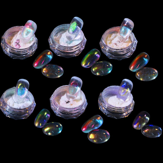 Ice Transparent Aurora Nail Powder Neon Rainbow Holographic Chameleon Powder Multi Chrome Iridescent Pigment Pearlescent Nail Ar