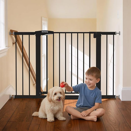 29.7-46" Extra Wide Baby Gate for Stairs, Pressure Mounted Dog Gate Indoor for Doorways, Auto Close Pet Gate with Walk Thru Door, Double Lock Child Safety Gate for Kids and Pet, No-Trip Design