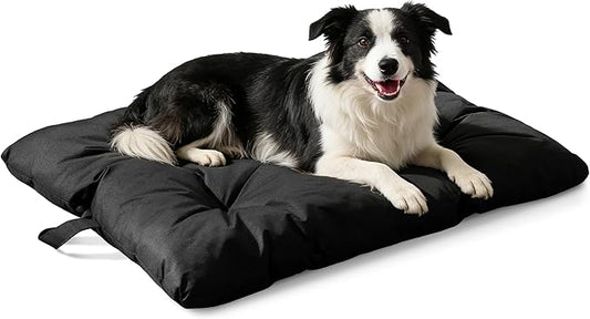 Chew Resistant Dog Bed for Large Dogs - Durable 41" x27 Kennel Pad with Soft Plush Filling, Machine Washable Crate Mat for Aggressive Chewers, Indoor Outdoor Pet Bed, Black