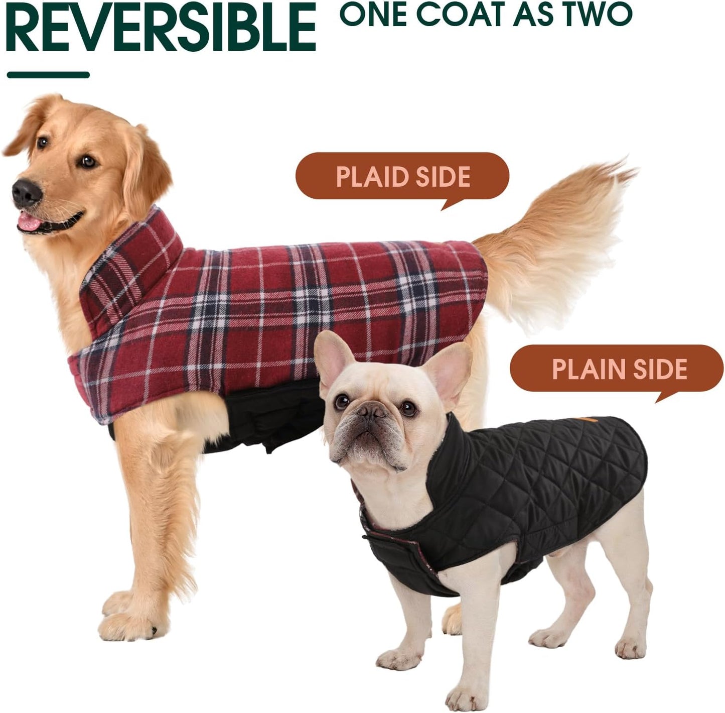 Kuoser Warm Dog Coat, Waterproof Dog Coats for X-Small Dogs, Adjustable Durable Doggie Winter Jacket Reversible Cozy Puppy Cold Weather Apparel from Small to Large Breed, Red XS