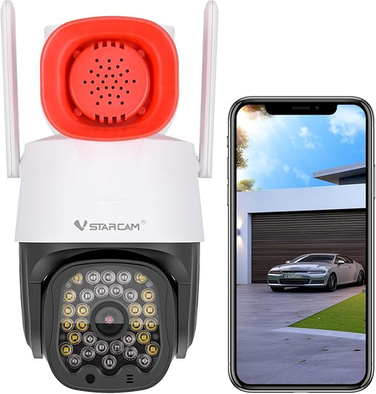 VSTARCAM 3MP Security Camera Outdoor,Home Camera Security, Outdoor WiFi Camera with 2.5-Inch High-Decibel Speaker, 360° PTZ Camera, Motion Detection,Two-Way Audio,Siren, Color Night Vision 01