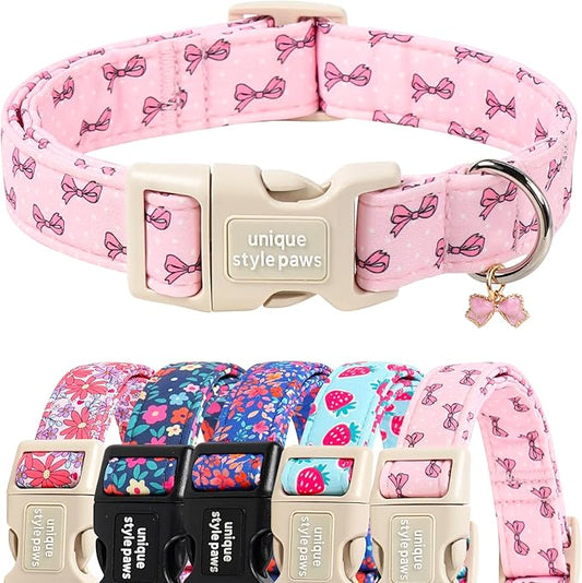 Unique style paws Dog Collar Plastic Buckle with Pendant Puppy Collar for Spring Summer Polka Dot Bow for Small Medium Large Boys Girls Dogs