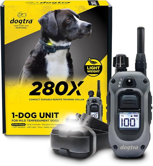 Dogtra 280X E-Collar with Remote [New Edition] 10 lbs+, 1/2 Mile Range, LED Light, 100 Levels of Precise Control for Stubborn Dogs, Waterproof, Boost for Quick Recall, Vibration, Safety Lock & Tone