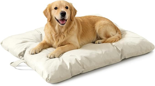 Chew Resistant Dog Bed for Extra Large Dogs - Durable 47"x29" Kennel Pad with Soft Plush Filling, Machine Washable Crate Mat for Aggressive Chewers, Indoor Outdoor Pet Bed, Beige