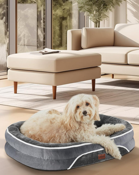 OhGeni Orthopedic Dog Couch Pet Sofa Medium Sized Cat Beds with Comfort Foam Support, Soft Comfortable Fabric, Machine Washable Waterproof Removable Cover, 28-Inch (Gray)