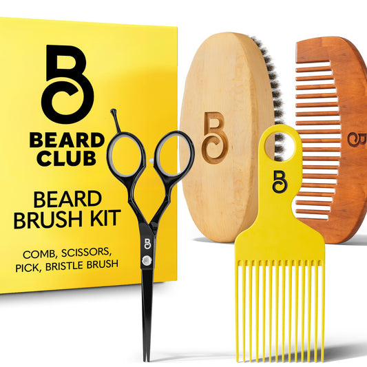 The Beard Club Beard Brush, Beard Pick, Beard Comb And Scissors - Beard Kit For Men Grooming And Care For Beards And Mustaches -