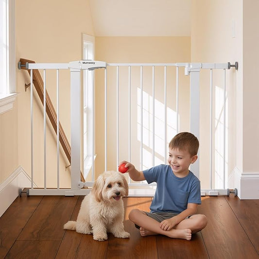 29.7-46" Extra Wide Baby Gate for Stairs, Pressure Mounted Dog Gate Indoor for Doorways, Auto Close Pet Gate with Walk Thru Door, Double Lock Child Safety Gate for Kids and Pet, No-Trip Design