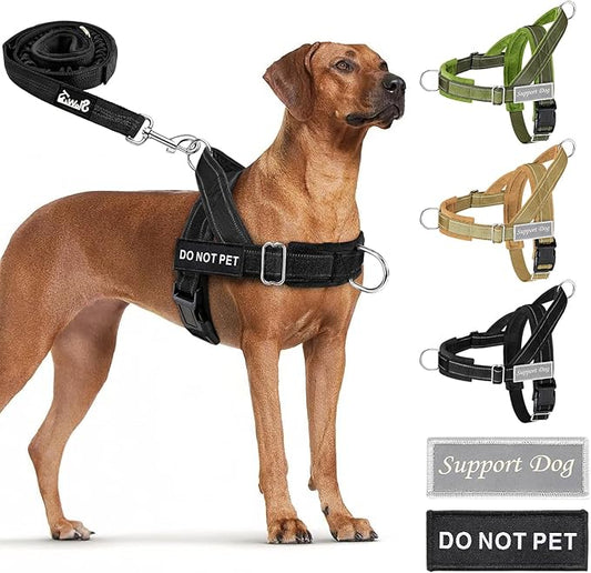 SlowTon No Pull Dog Harness - Heavy Duty Dog Harness and Leash Set for Medium Large Dogs, Reflective Tactical Harness with Soft Padded and Front Clip for Easy Walk and Training (B, XL)