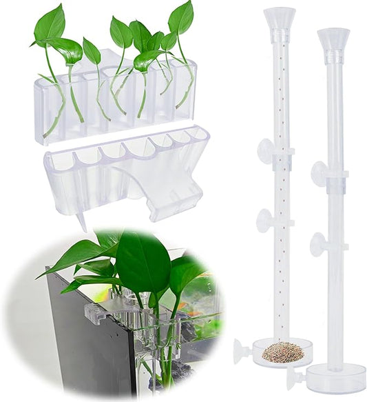 2PC 7 Holes Upgraded Aquarium Plant Holder, Aquatic Plants Cup for Tank, Fish Tank Plant Holder with Long Hook, Aquarium Feeder for Aquascape Decorations on Top of Tank (2Sets)