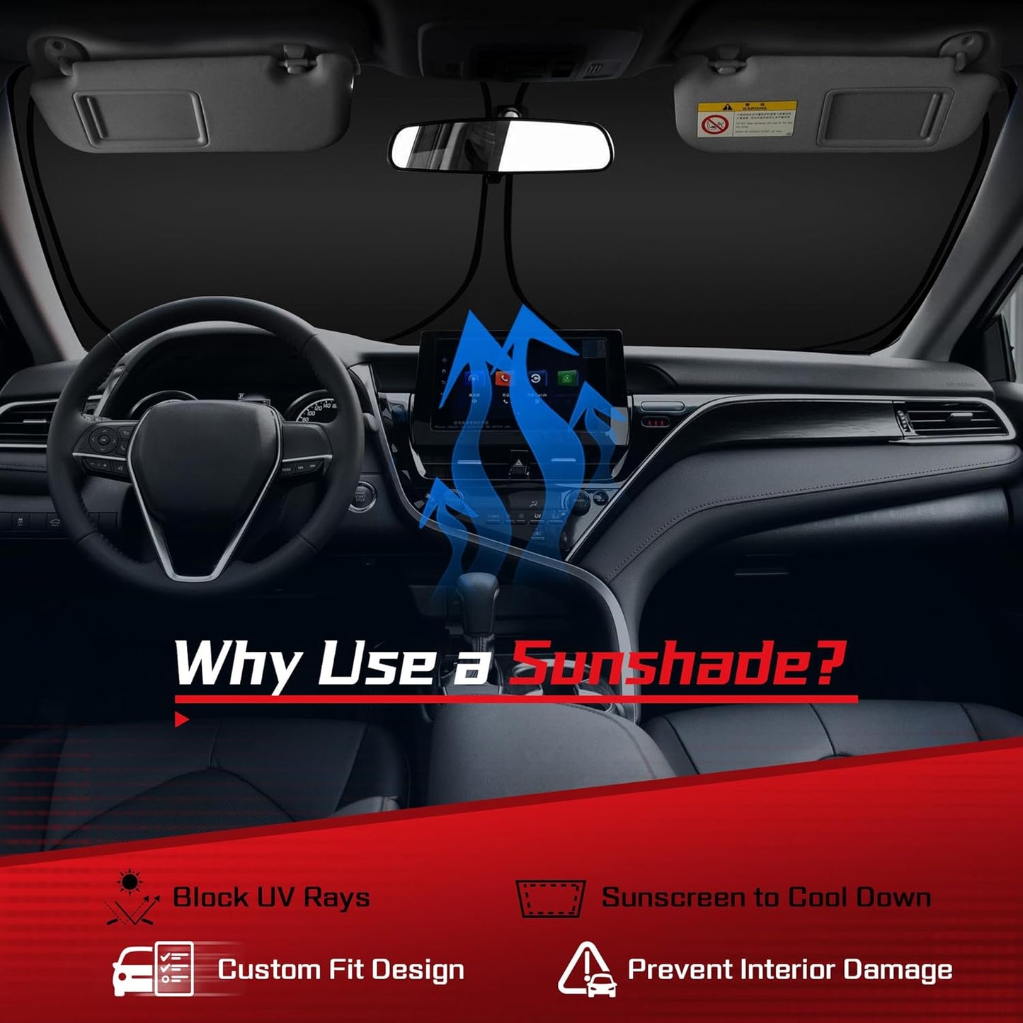 ARISMOTOR Windshield Sun Shade for Hyundai Kona 2018-2023, Custom Fit Foldable Front Window Sunshade Sun Visor Protector, Block UV Rays Keep Your Car Cooler
