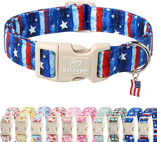 4th of July Dog Collar, Stars & Stripes Patriotic Dog Collars for Puppy Small Dogs, Adjustable Lightweight Quick-Release Buckle Collar for Boy&Girl Dogs XS