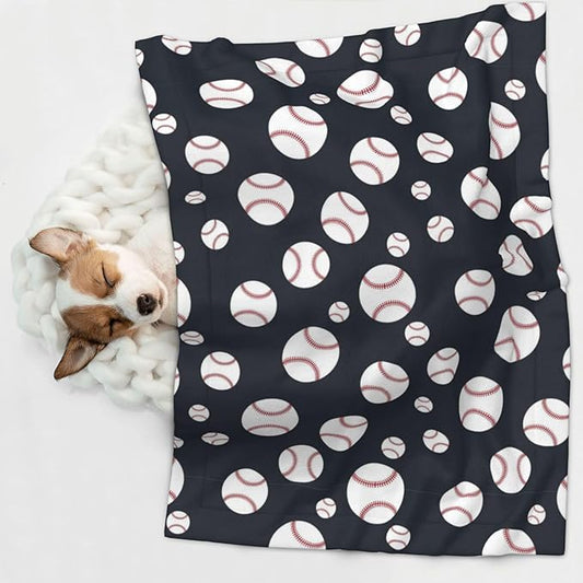 Double Sided Plush Pet Blanket with Cozy Dot Texture and Smooth Reverse, Baseball Softball Grey, Reversible Throw for Dogs Cats on Couches Beds Crates
