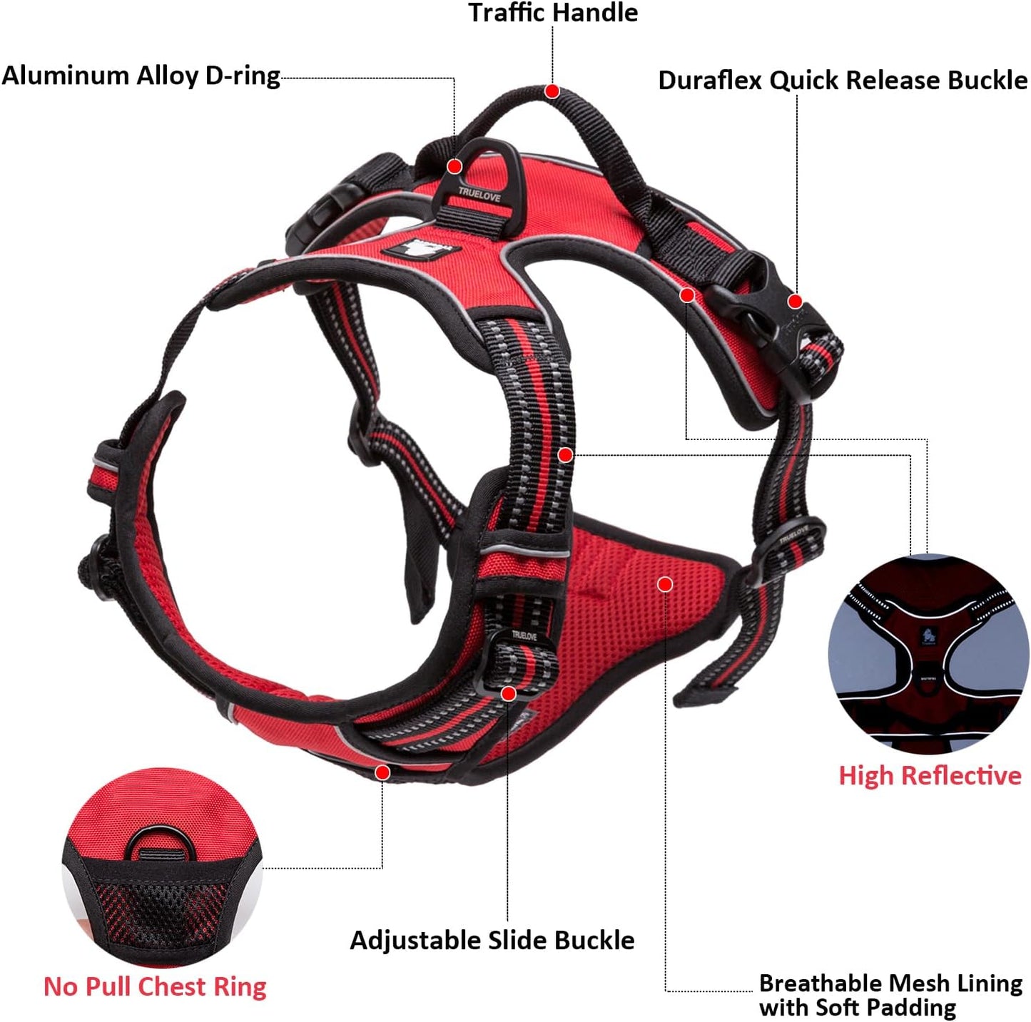 TRUE LOVE Truelove Adjustable No-Pull Dog Harness Reflective Pup Vest Harnesses Comfortable Control Brilliant Colors TLH5651(Neon Yellow,XS)