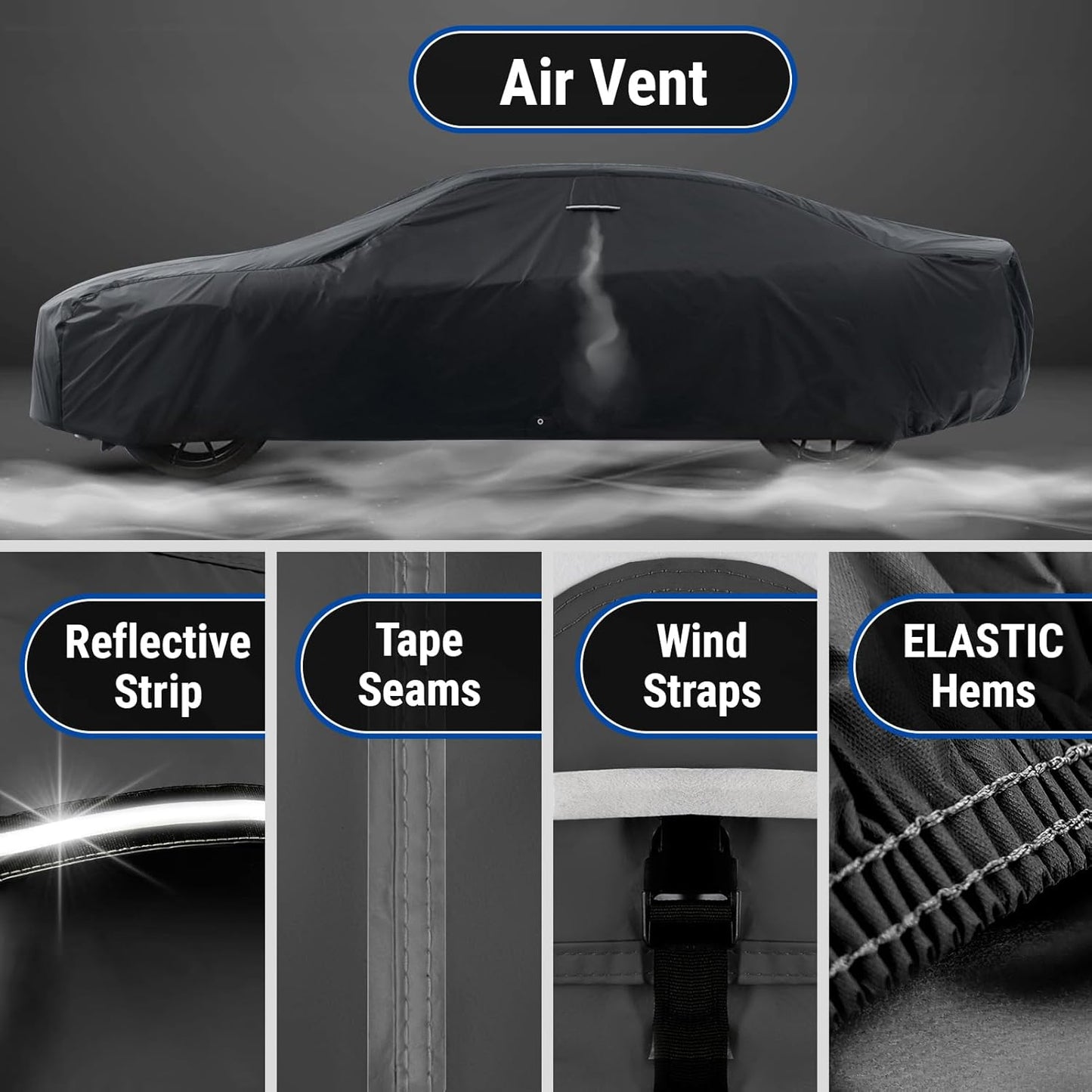 iCarCover Custom Car Cover for Pontiac Parisienne 2-Door, 4-Door, Wagon (1959-1964) Waterproof All-Weather Rain Snow UV Sun Protector Full Exterior Indoor Outdoor Car Cover (Stripe - Black/Red)