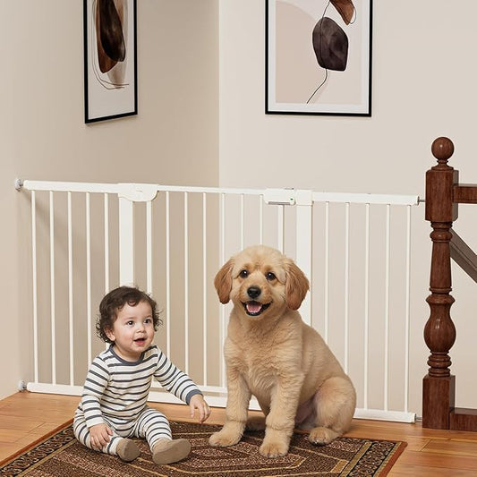 29.5-59.8" Magnetic Baby Gate for Stairs, Baby Safety Essentials, Auto Close Gate for Doorways, Easy Install Pressure Mounted Dog Gate Indoor, Pet Gates for Dogs, White
